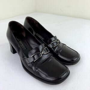 Y2K Chunky Heeled Loafers Brown Leather Size 8.5